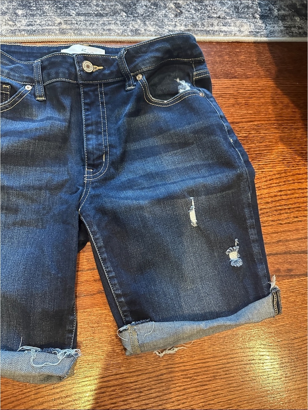 Women's Dark Blue Distressed Denim Bermuda Shorts Size 9/ - Picture 2 of 5